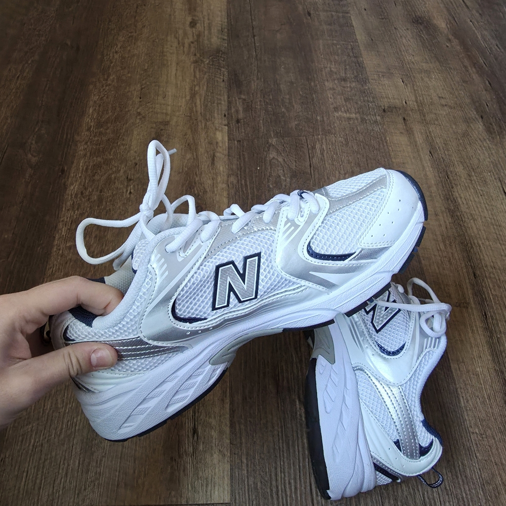 New Balance White & Navy Running Sneakers
